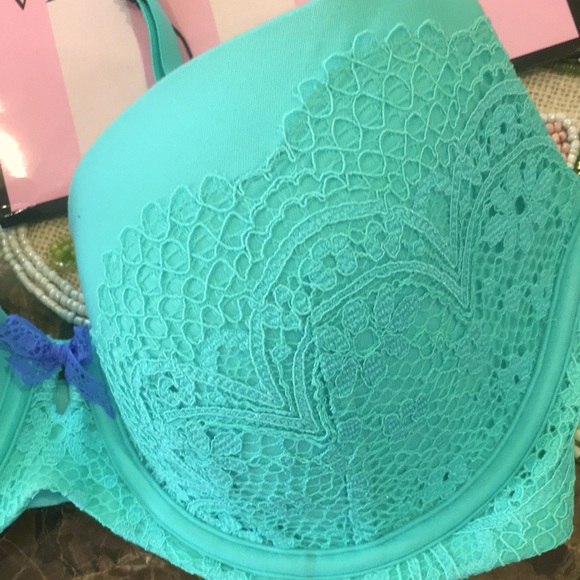 New! Victoria’s Secret Body by Victoria Lightly Lined Lace Demi Bra 32 DD Aqua - Picture 5 of 9